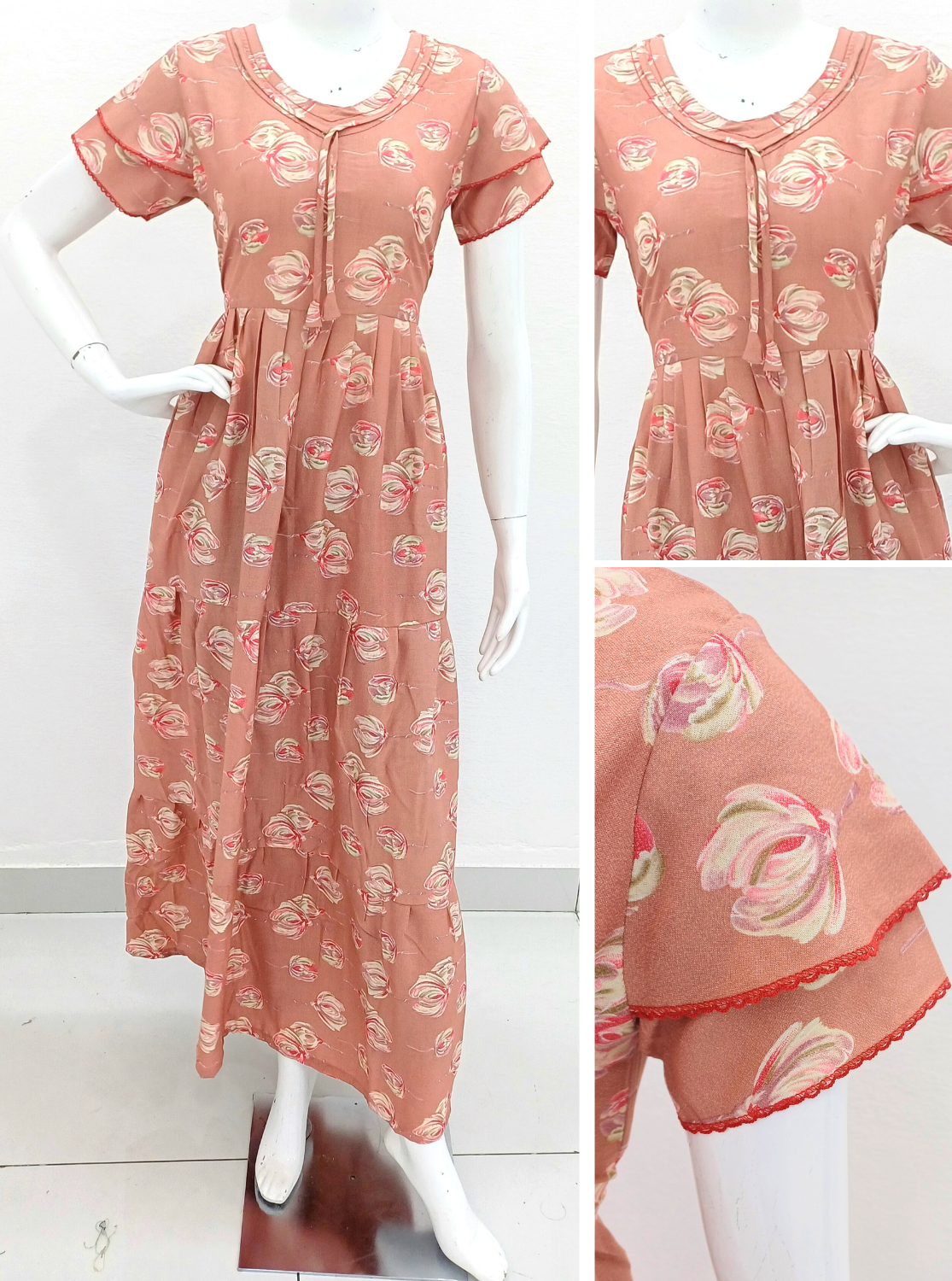 Stylish Arrivals NewFULL FROCK Model Nighties| Fancy Sleeves & Neck Pattern| Side Pocket with Back Tie Rope | Perfect Nightwear Trendy Women's (AFK)