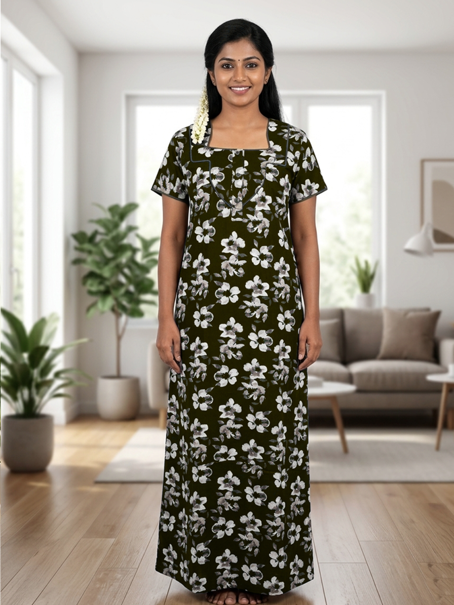 MANGAI New Regular Fit Cotton Printed Nighties - All Over Printed Stylish Nightwear for Stylish Women | Side Cut Pocket | Beautiful Nighties for Stylish Women's | Colourful Printed Cotton Nighties (ATR)