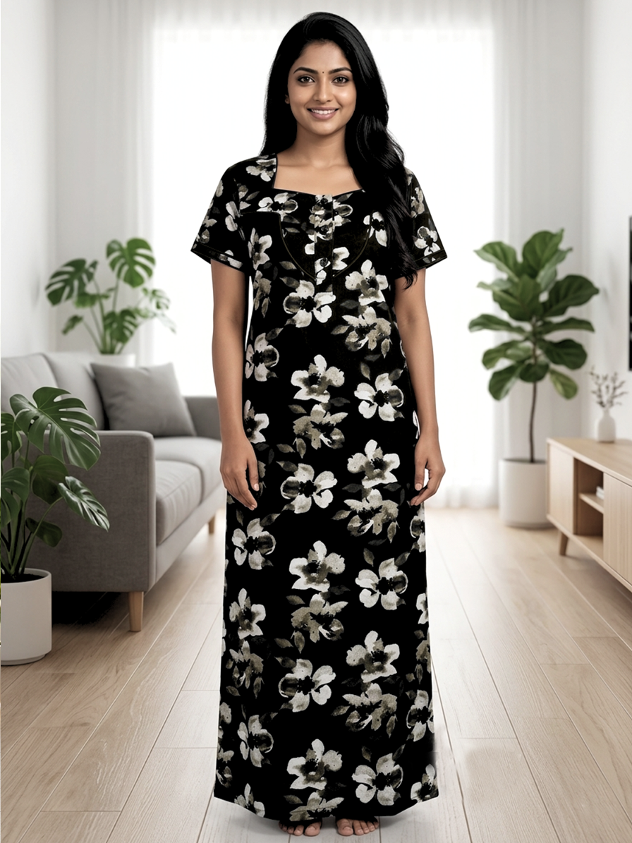 MANGAI New Regular Fit Cotton Printed Nighties - All Over Printed Stylish Nightwear for Stylish Women | Side Cut Pocket | Beautiful Nighties for Stylish Women's | Colourful Printed Cotton Nighties (ATR)