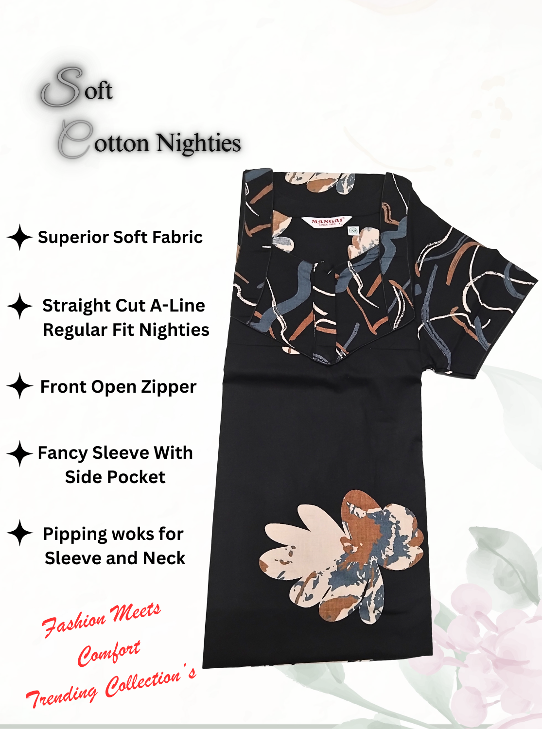 MANGAI Premium COTTON Printed Nighties- All Over Printed Stylish Nightwear for Stylish Women | Updated Design's (LDM)