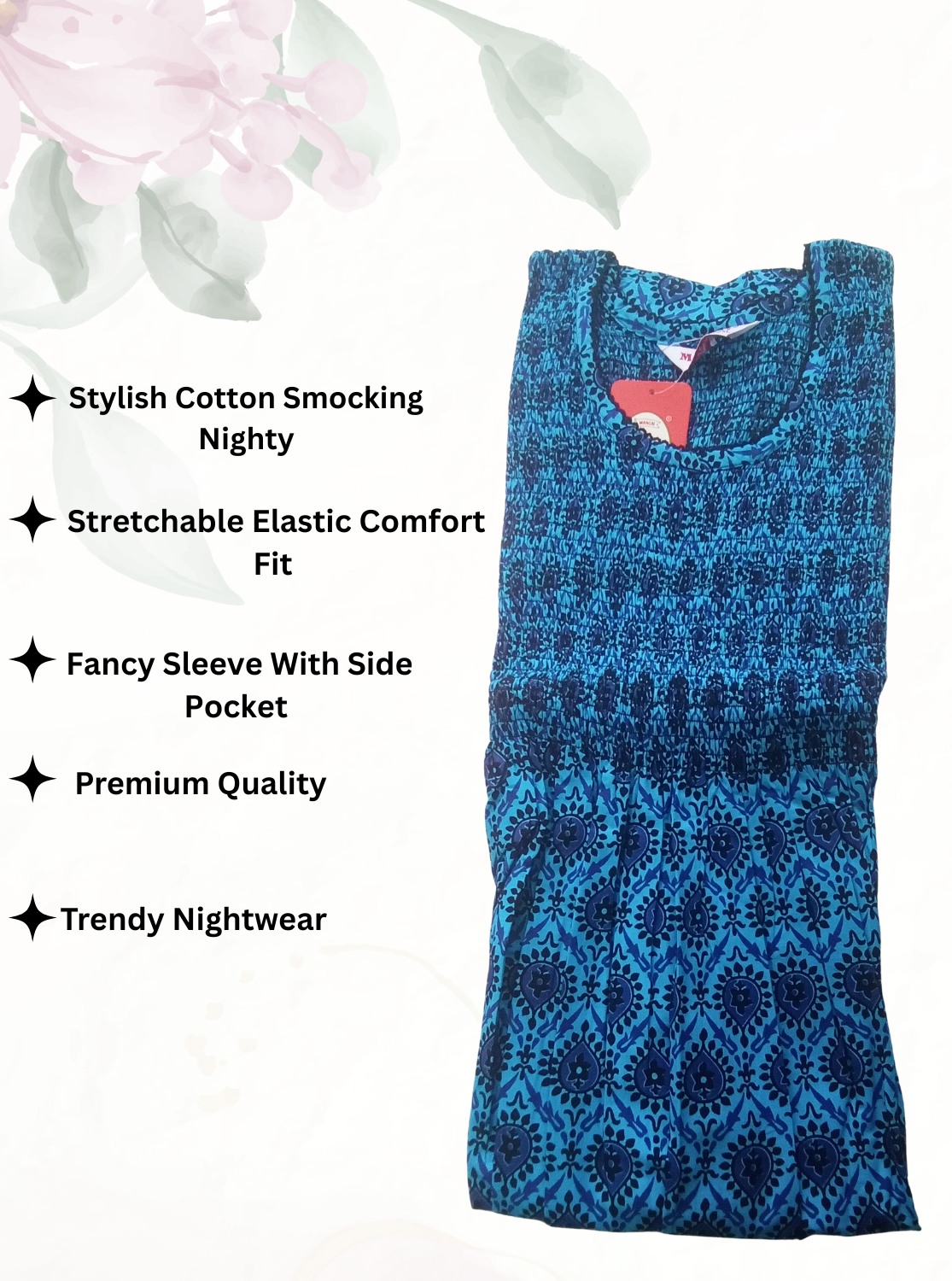 Soft Cotton Stretchable Smocking Nighties for New Arrivals | Daily Comforts & Light Weighted Elastic Nighties| Smocking Nightgown for Trendy Women's (SCT)