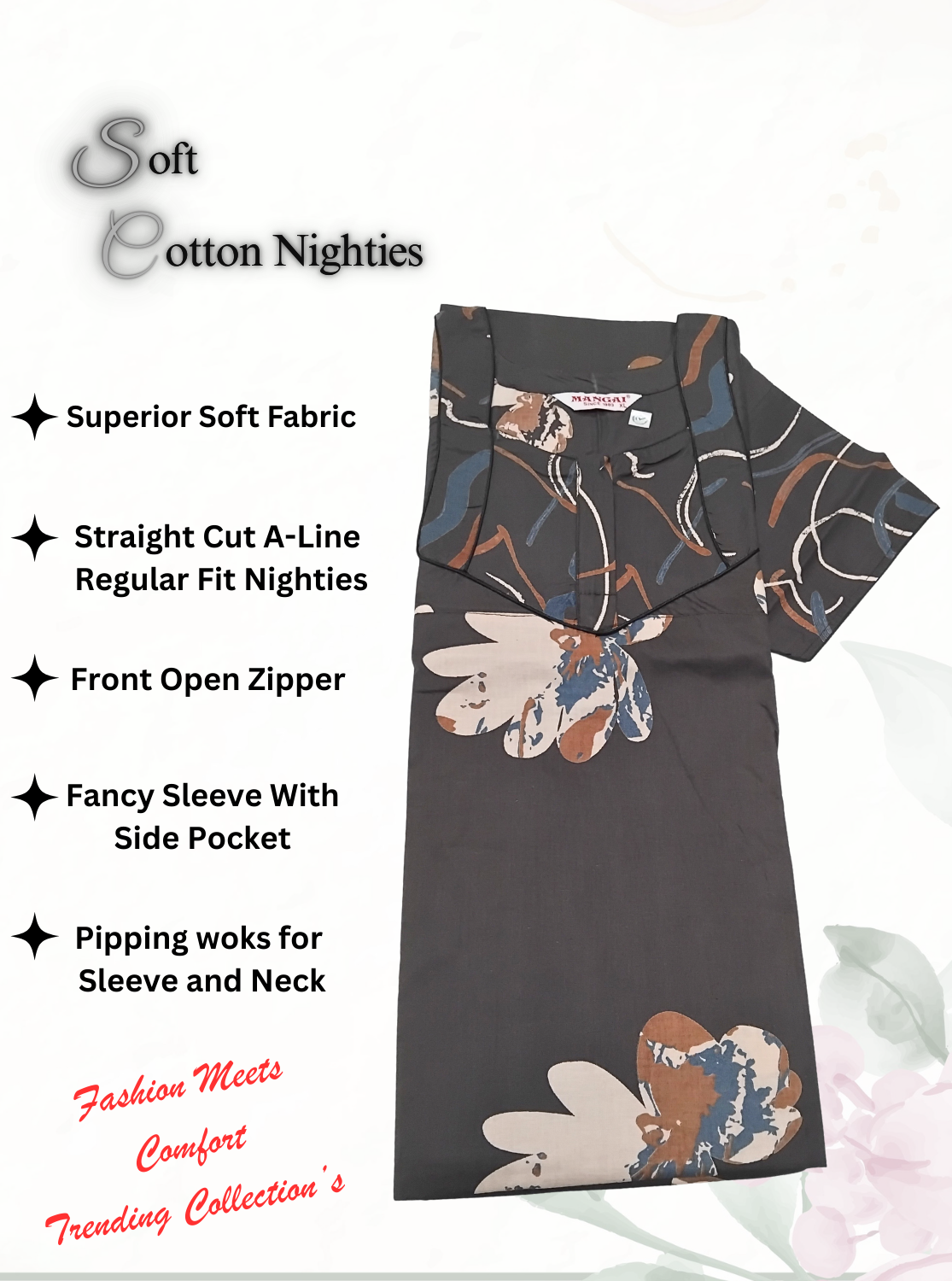 MANGAI Premium COTTON Printed Nighties- All Over Printed Stylish Nightwear for Stylish Women | Updated Design's (LDM)