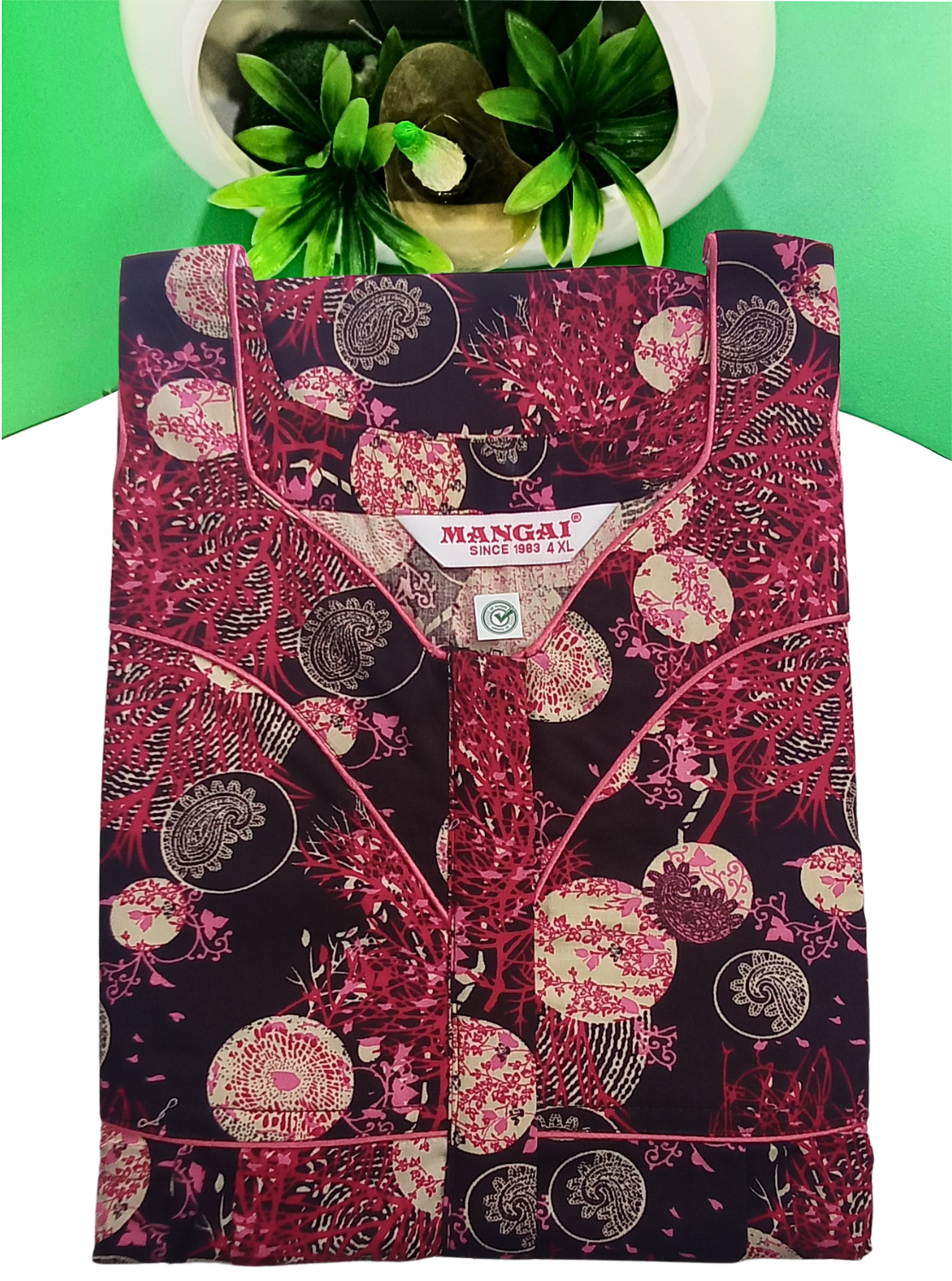 MANGAI Premium Cotton Printed Pleated Model Half Sleeve 4XL Size Nighties - Fancy Neck | With Side Pocket |Shrinkage Free Nighties | Trendy Collection's for Stylish Women's (4PZ)