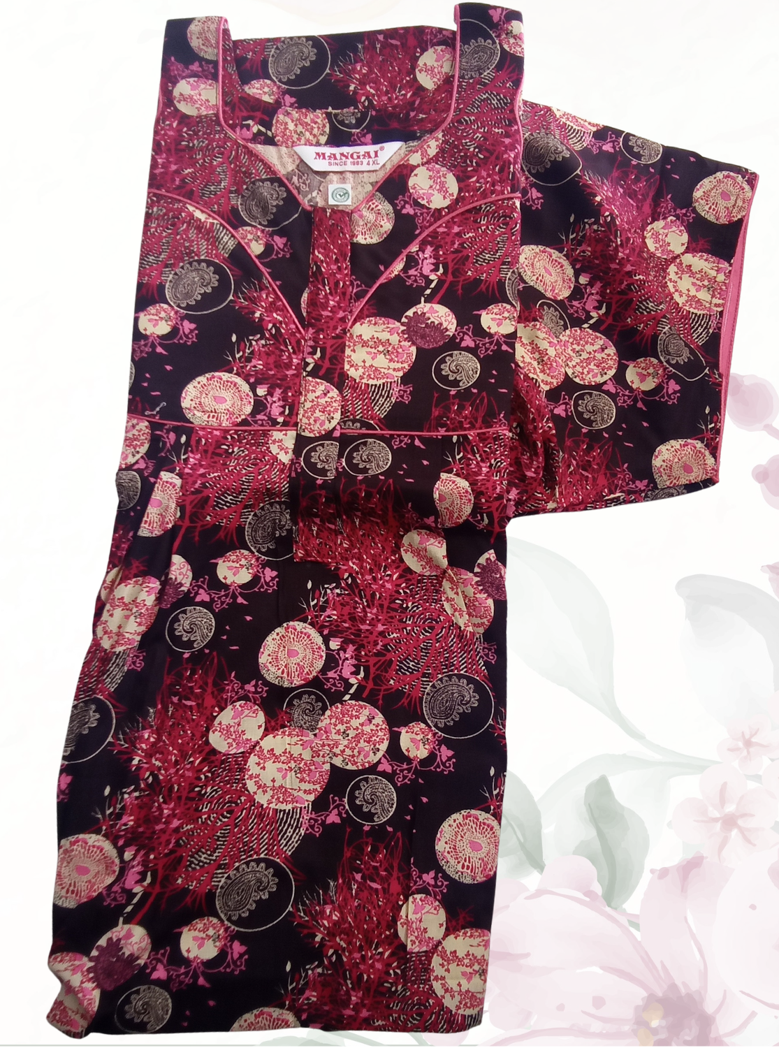 MANGAI Premium Cotton Printed Pleated Model Half Sleeve 4XL Size Nighties - Fancy Neck | With Side Pocket |Shrinkage Free Nighties | Trendy Collection's for Stylish Women's (4PZ)