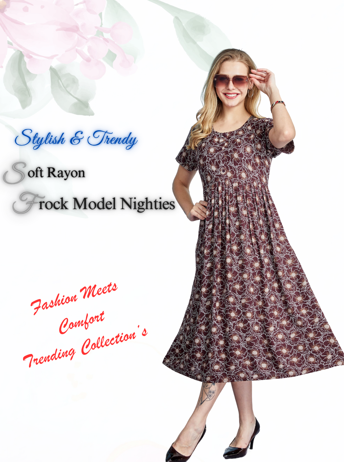 Rayon Gathering Frock Model Night Gown