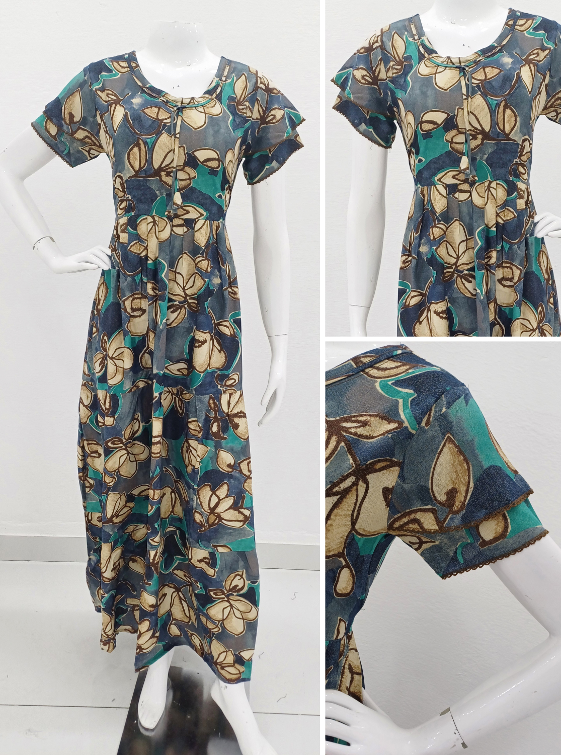 Stylish new FULL FROCK Model Nighties| Fancy Sleeves & Neck Pattern| Side Pocket with Back Tie Rope | Perfect Nightwear Trendy Women's (FRK)