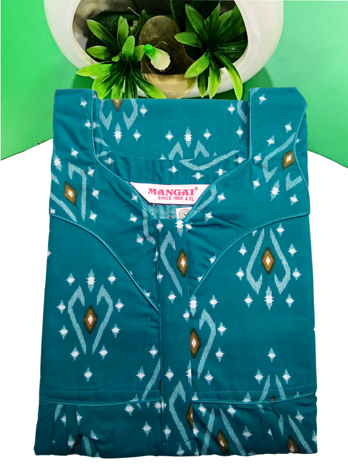 MANGAI Premium Cotton Printed Pleated Model Half Sleeve 4XL Size Nighties - Fancy Neck | With Side Pocket |Shrinkage Free Nighties | Trendy Collection's for Stylish Women's (4PZ)