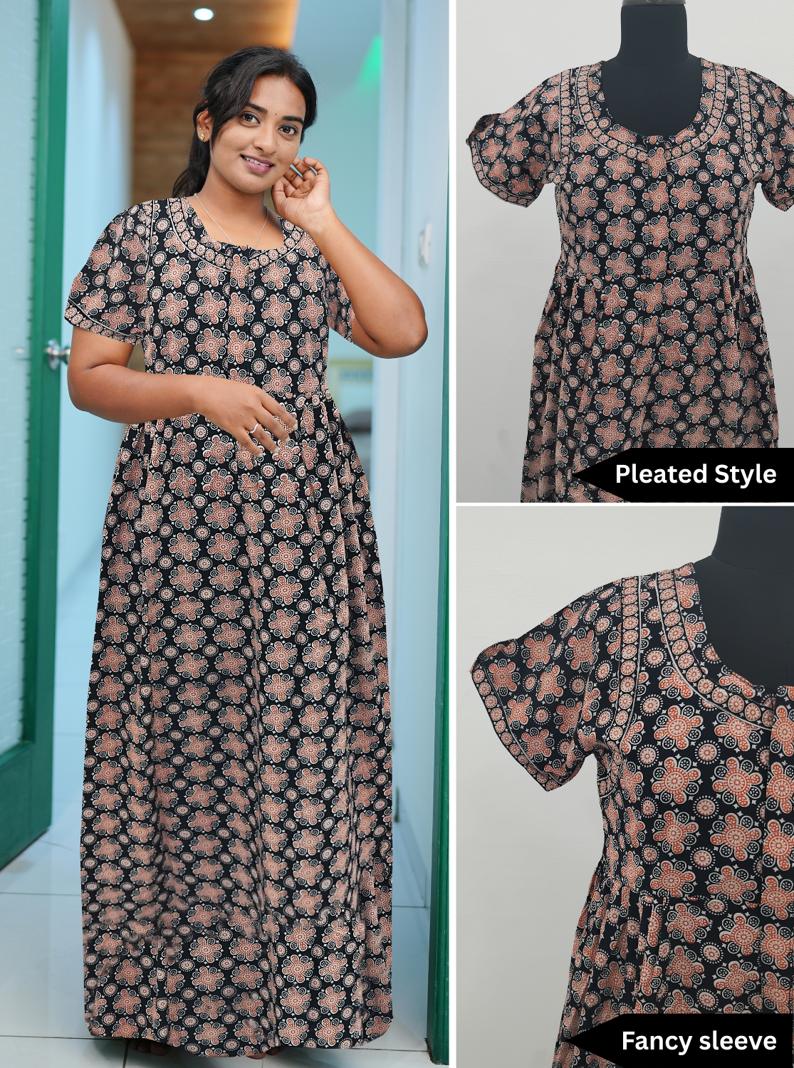 Cotton FROCK Model Casual Wear Nighties | Stylish Pleated Frock Style | Multipurpose Nighties | Pregnancy Wear | Pleated Model | Stylish Nighties for Stylish Women (MW)