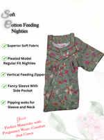 MANGAI Cotton Straight Zip Feeding Nighty |Post Pregnancy | Comfort and Style | Pleated Model | Soft Cotton Feeding Nighties (STF)