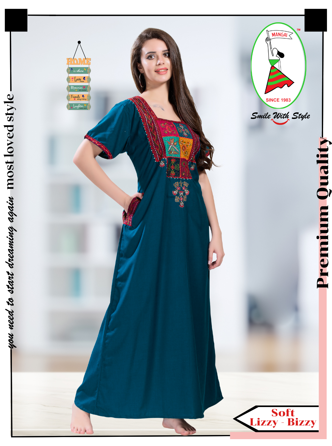 MANGAI Premium KARACHI Embroidery Nighties | Beautiful Embroidery Design's | Branded Quality | Half Sleeve | Regular Model | Stylish Nightdress for Women (KEM)