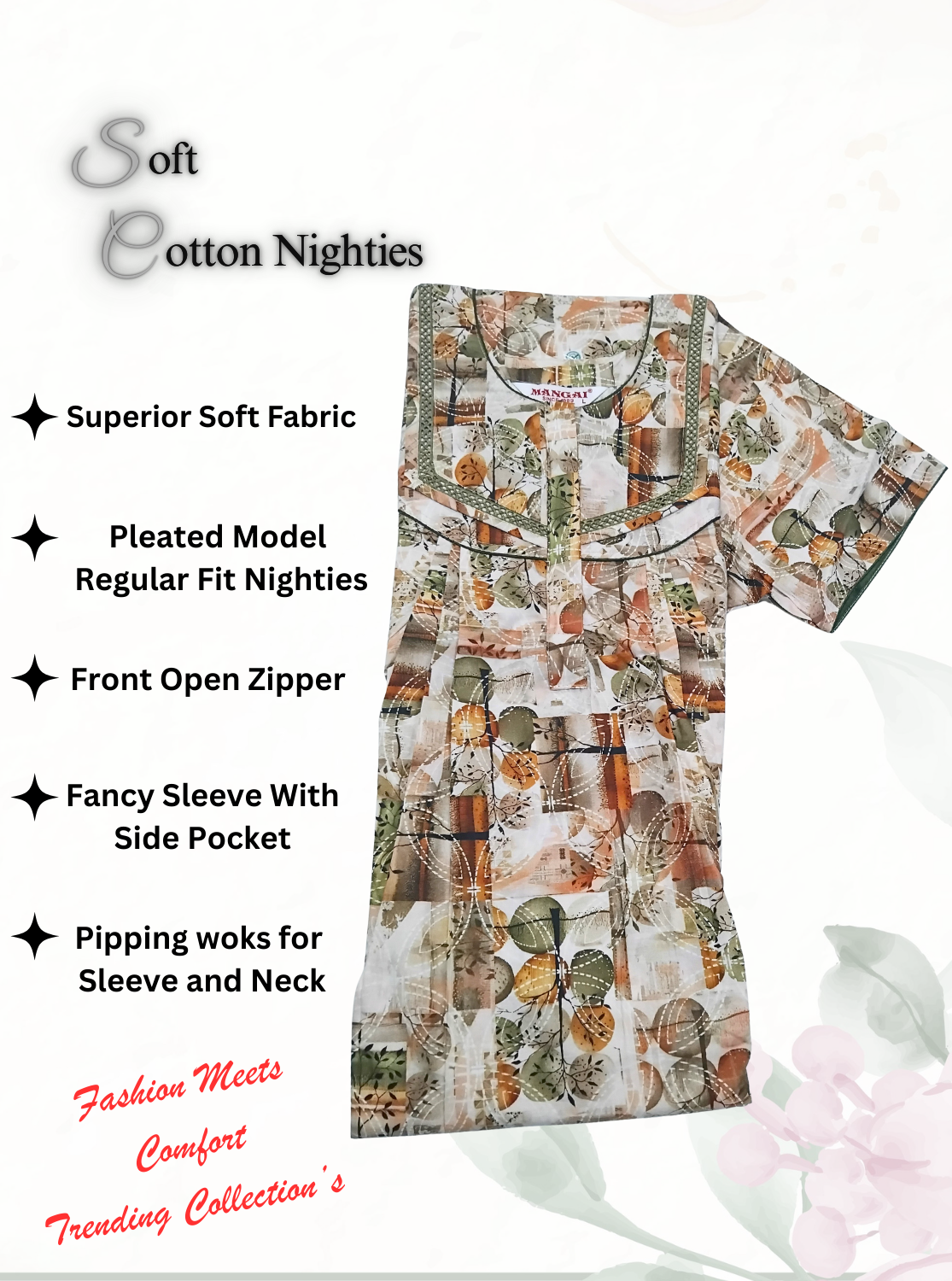 MANGAI New Regular Fit Cotton Printed Nighties - All Over Printed Stylish Nightwear for Stylish Women | Side Cut Pocket | Beautiful Nighties for Stylish Women's | Colorful Printed Cotton Nighties (CPL)