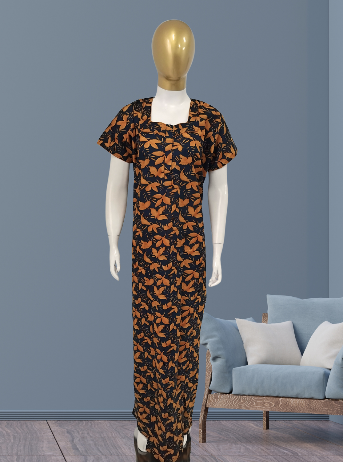 MANGAI Premium Cotton 60Inch Nighties - Fancy Neck | With Side Pocket | Shrinkage Free Nighties | Stylish Collection's for Trendy Women's - (60IN-FFN)