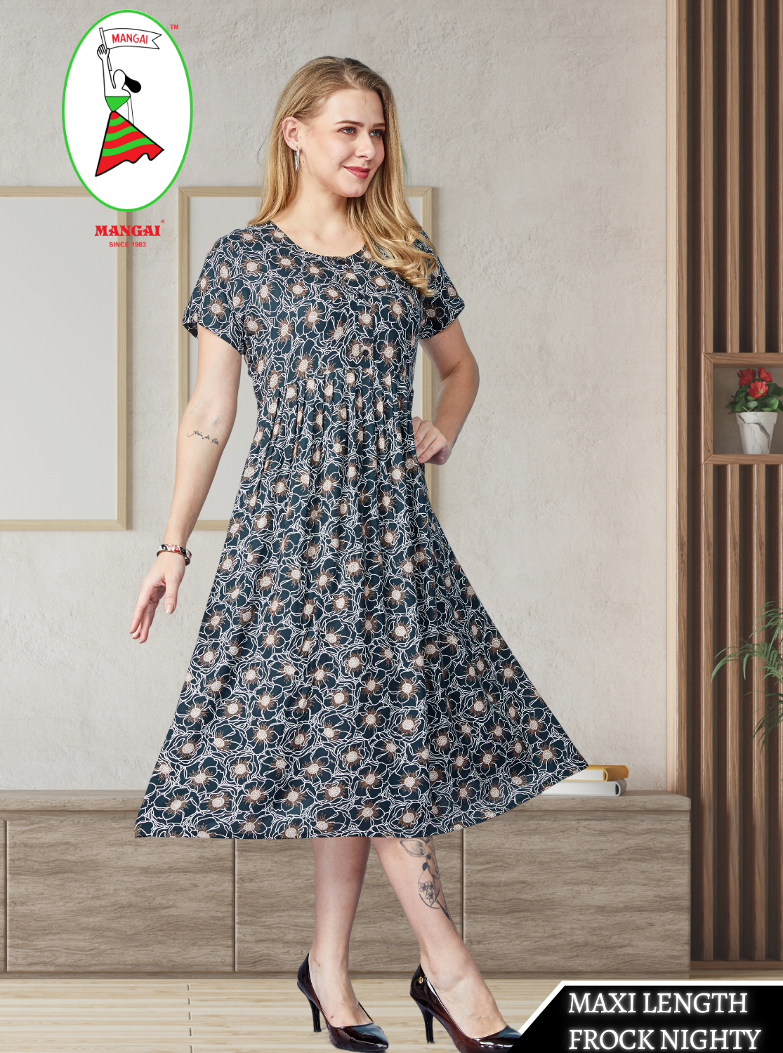 Rayon Gathering Frock Model Night Gown