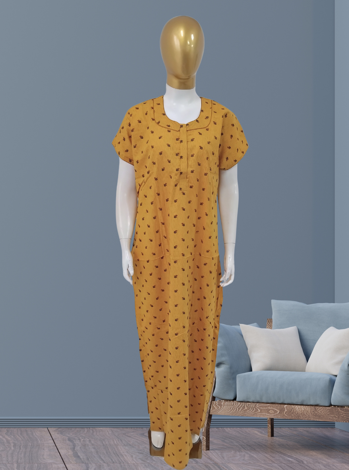 MANGAI Premium Cotton 60Inch Nighties - Fancy Neck | With Side Pocket | Shrinkage Free Nighties | Stylish Collection's for Trendy Women's - (60IN-FFN)