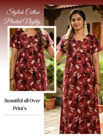 MANGAI Premium Cotton Printed Pleated Model Half Sleeve 4XL Size Nighties - Fancy Neck | With Side Pocket |Shrinkage Free Nighties | Trendy Collection's for Stylish Women's (4PZ)