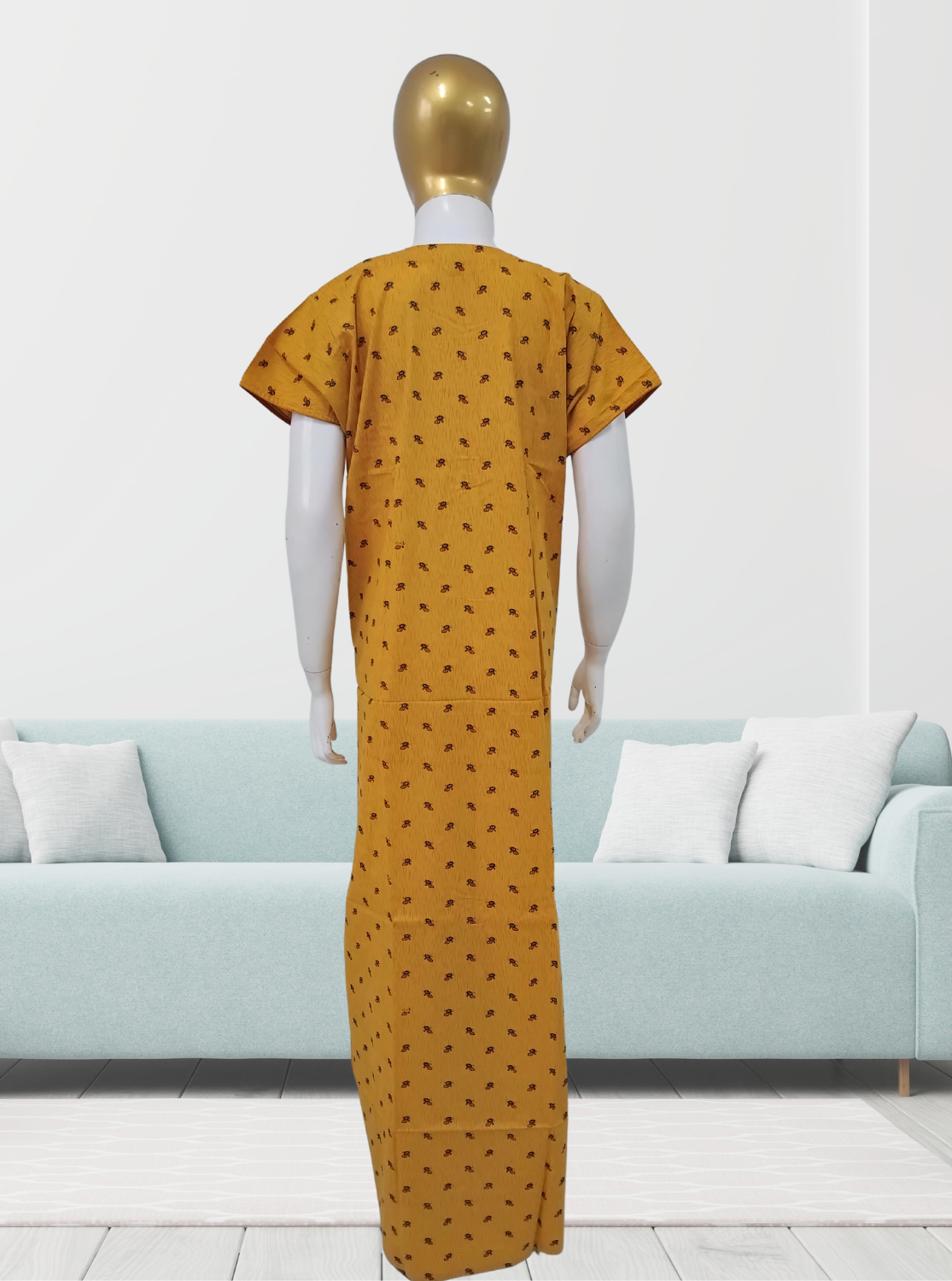 MANGAI Premium Cotton 60Inch Nighties - Fancy Neck | With Side Pocket | Shrinkage Free Nighties | Stylish Collection's for Trendy Women's - (60IN-FFN)