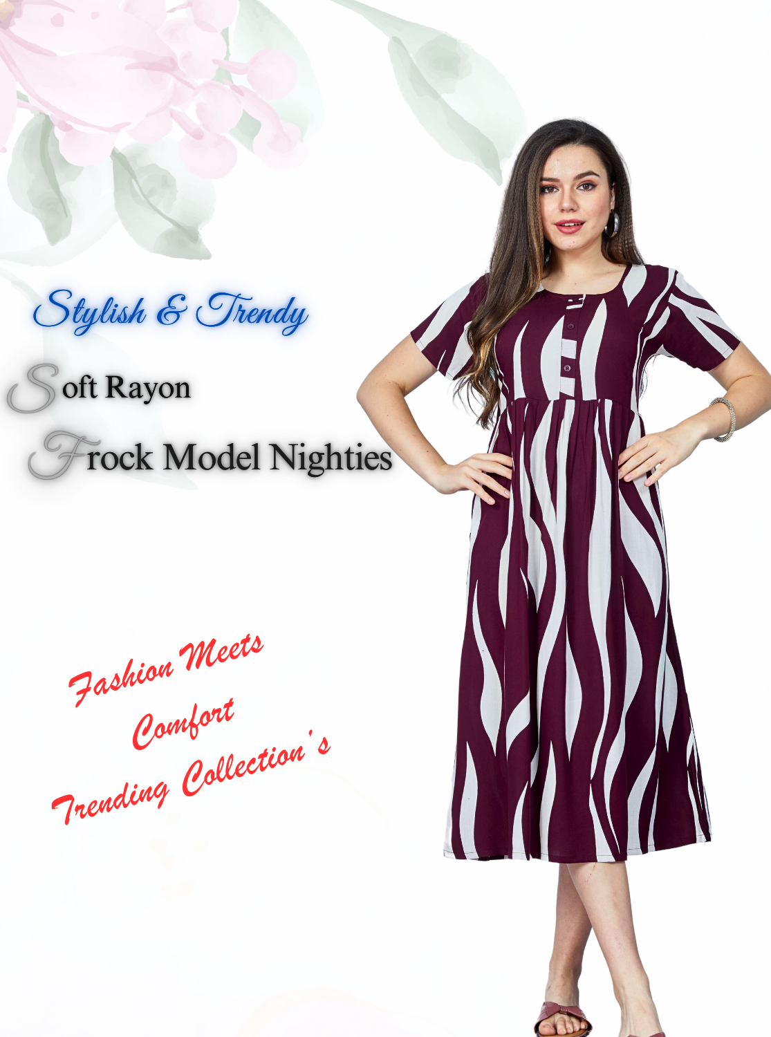 Rayon Gathering Frock Model Night Gown