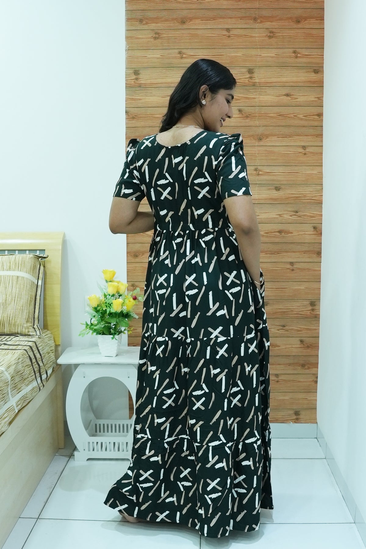Stylish Arrivals Rayon Gathering Frock Model Night Gown's | Front Adjustable Gathering Style Rope Rope | Puff Sleeve | Trending Collection's for Stylish Women's (GFK)