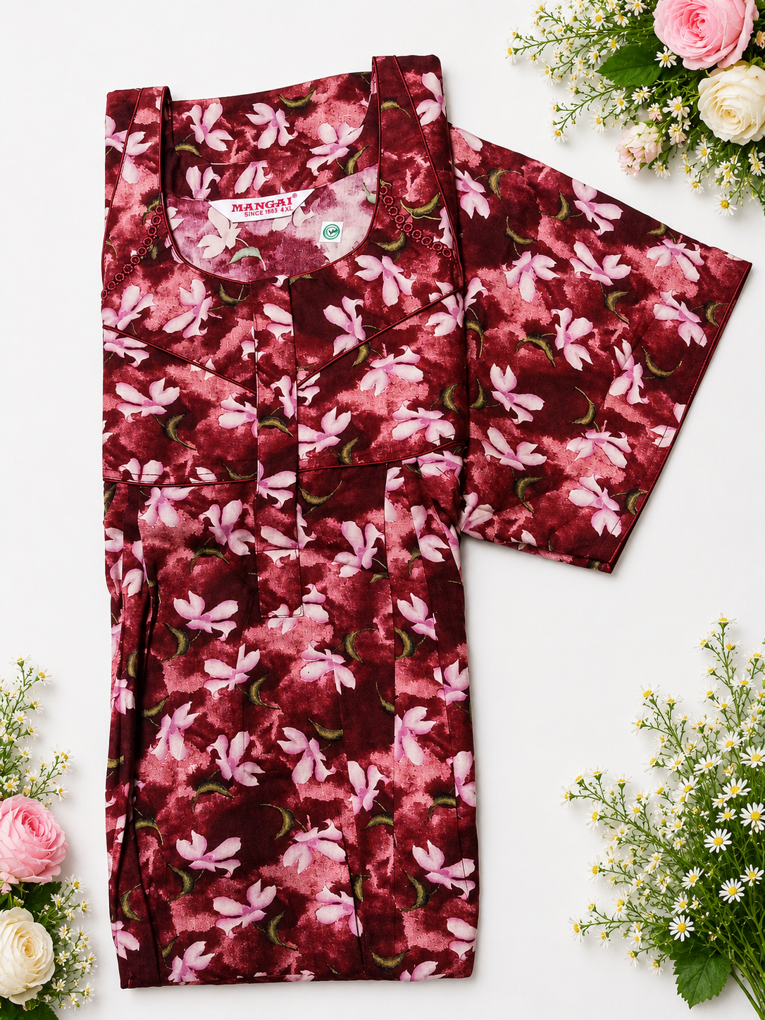 MANGAI Premium Cotton Printed Pleated Model Half Sleeve 4XL Size Shrinkage Free Nighties (4PZ)