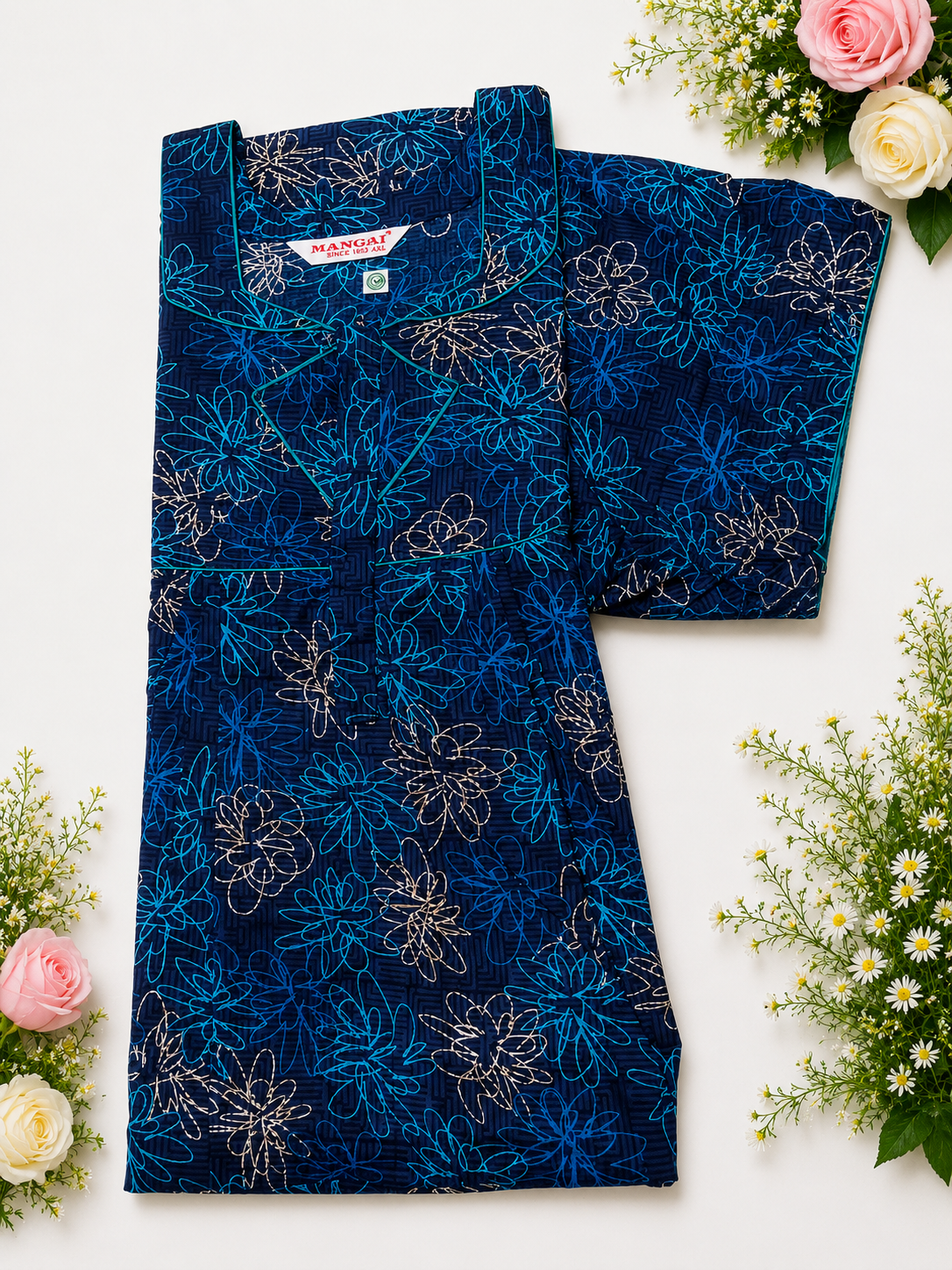 MANGAI Cotton Printed Pleated Model Half Sleeve 4XL Size Nighties Trendy Collection's(4PZ)