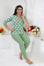 MANGAI Premium Cotton Printed Night Suits | Stylish Print's All Over | Top & Bottom Set | 3/4 Sleeve | Trendy Night Suits for Stylish Women's (CNS)