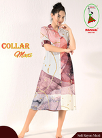 MANGAI Premium Rayon Collar MAXI Nighty for Women | Long Sleeve Stylish Nightwear for Women and Teenager | Perfect Stylish Nightwear (CM)