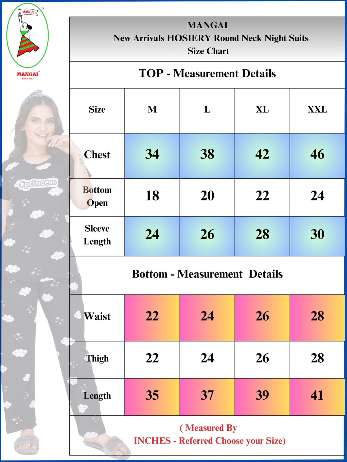 MANGAI Stylish HOSIERY Round Neck Night Suits | Stylish Print's All Over | Top & Bottom Set | Half Sleeve | Trendy Night Suits for Stylish Women's (HRPS)