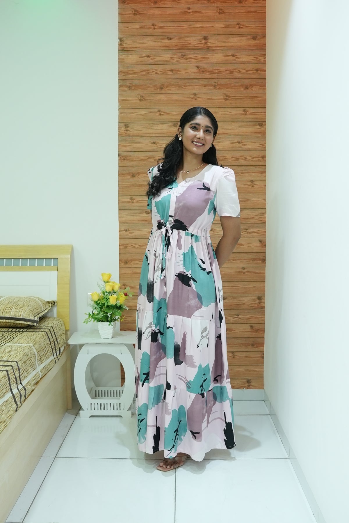 Stylish Arrivals Rayon Gathering Frock Model Night Gown's | Front Adjustable Gathering Style Rope Rope | Puff Sleeve | Trending Collection's for Stylish Women's (GFK)