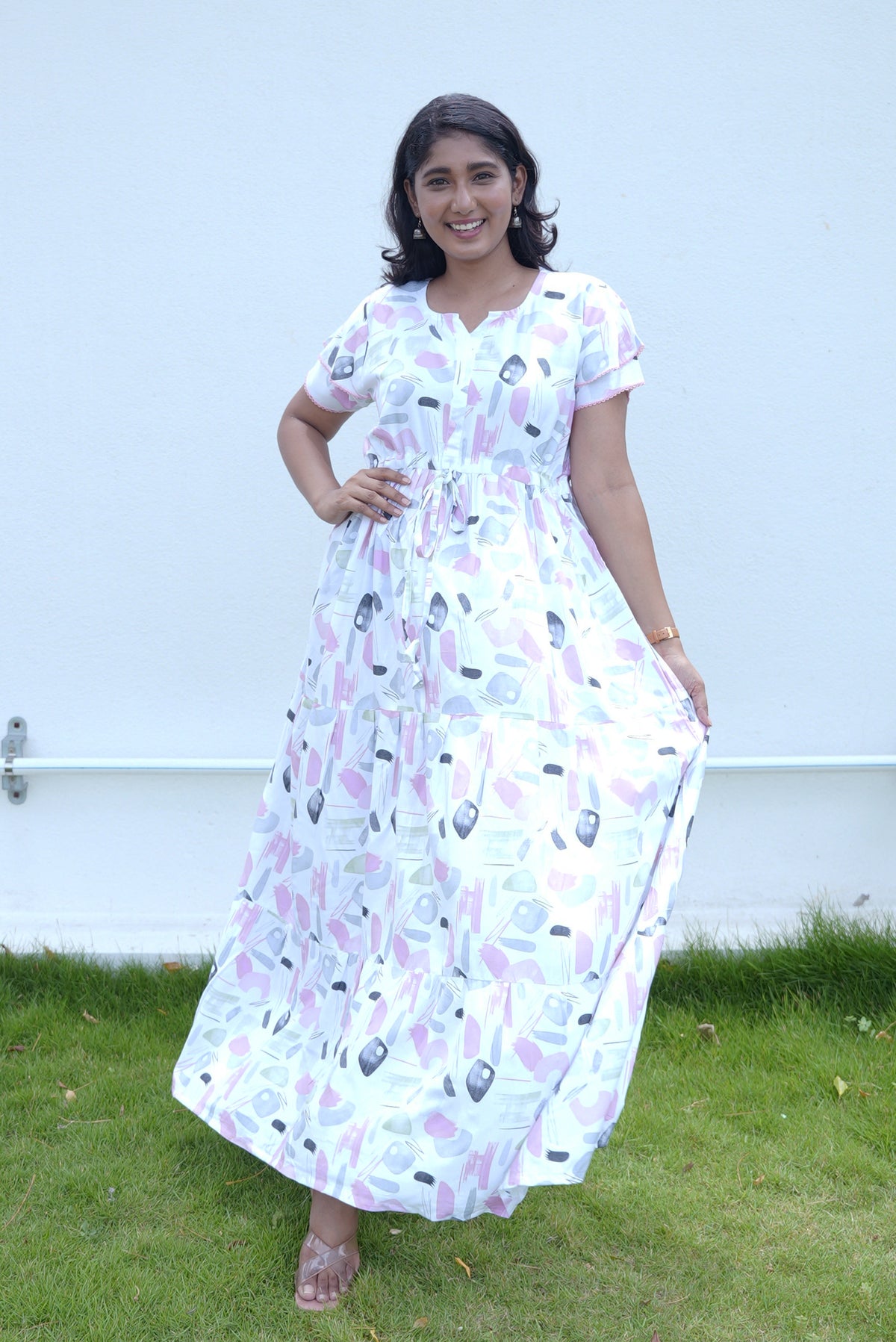 Stylish Arrivals Rayon Gathering Frock Model Night Gown's | Front Adjustable Gathering Style Rope Rope | Double Layer Sleeve | Trending Collection's for Stylish Women's (GFK)