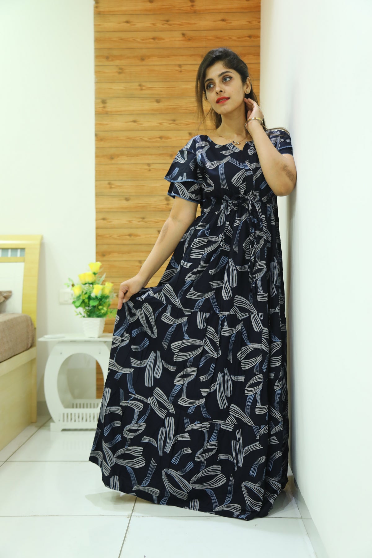 Rayon Gathering Frock Model Night Gown