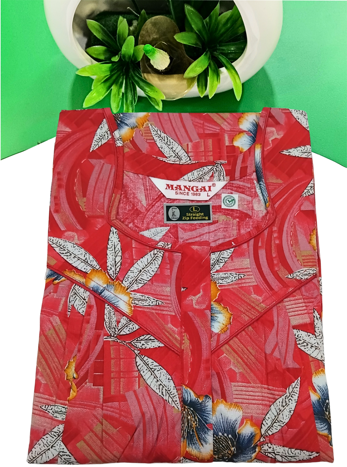 MANGAI Cotton Straight Zip Feeding Nighty |Post Pregnancy | Comfort and Style | Pleated Model | Soft Cotton Feeding Nighties (STF)