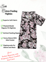 MANGAI Cotton Straight Zip Feeding Nighty |Post Pregnancy | Comfort and Style | Pleated Model | Soft Cotton Feeding Nighties (STF)