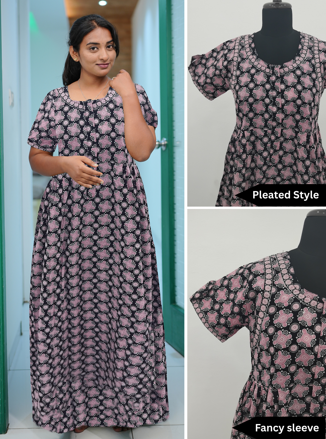 Cotton FROCK Model Casual Wear Nighties | Stylish Pleated Frock Style | Multipurpose Nighties | Pregnancy Wear | Pleated Model | Stylish Nighties for Stylish Women (MW)