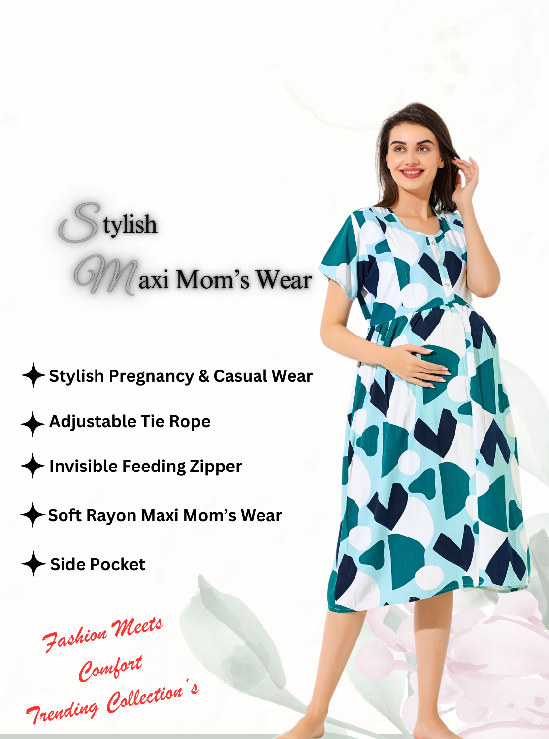 MANGAI Rayon 4-IN-ONE MAXI Mom's Feeding & Casual Wear | Stylish Maxi Style | Invisible Feeding Zipper | Perfect Pre & Post Pregnancy Wear (FIO-MXI)