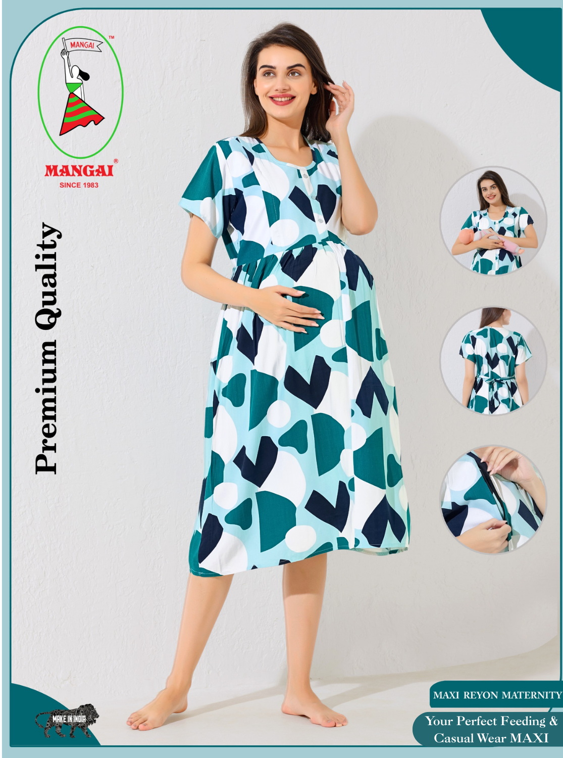 MANGAI Rayon 4-IN-ONE MAXI Mom's Feeding & Casual Wear | Stylish Maxi Style | Invisible Feeding Zipper | Perfect Pre & Post Pregnancy Wear (FIO-MXI)