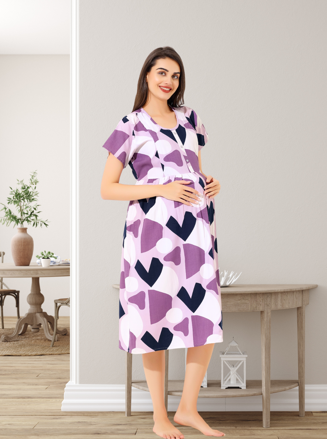 MANGAI Rayon 4-IN-ONE MAXI Mom's Feeding & Casual Wear | Stylish Maxi Style | Invisible Feeding Zipper | Perfect Pre & Post Pregnancy Wear (FIO-MXI)