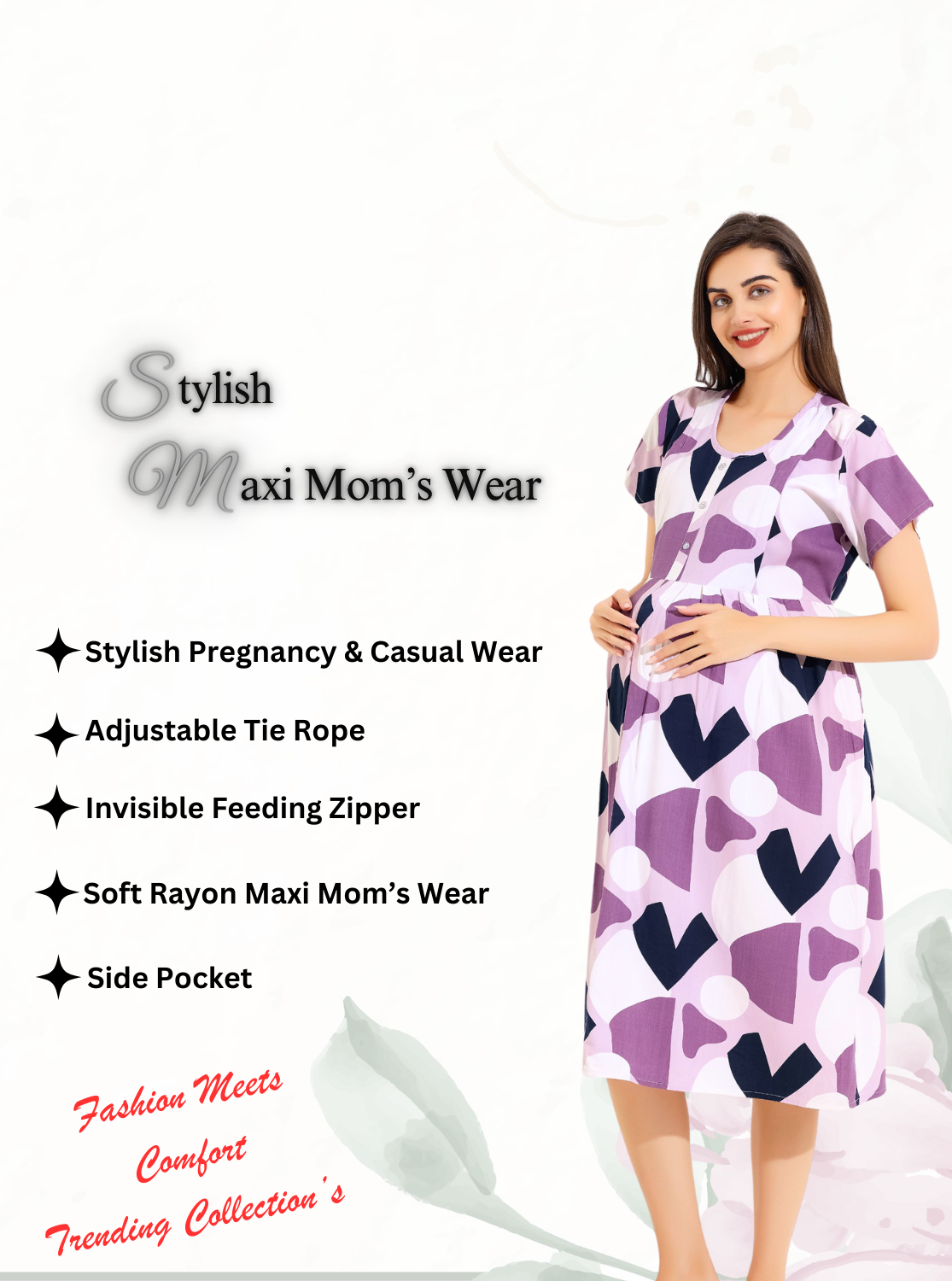 MANGAI Rayon 4-IN-ONE MAXI Mom's Feeding & Casual Wear | Stylish Maxi Style | Invisible Feeding Zipper | Perfect Pre & Post Pregnancy Wear (FIO-MXI)