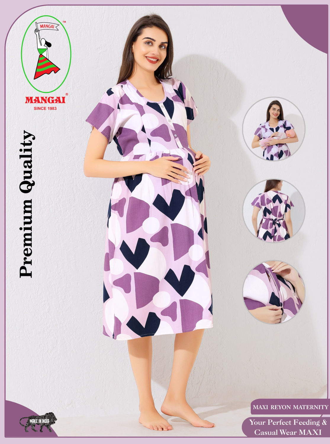 MANGAI Rayon 4-IN-ONE MAXI Mom's Feeding & Casual Wear | Stylish Maxi Style | Invisible Feeding Zipper | Perfect Pre & Post Pregnancy Wear (FIO-MXI)
