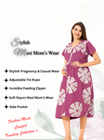 MANGAI Rayon 4-IN-ONE MAXI Mom's Feeding & Casual Wear | Stylish Maxi Style | Invisible Feeding Zipper | Perfect Pre & Post Pregnancy Wear (FIO-MXI)