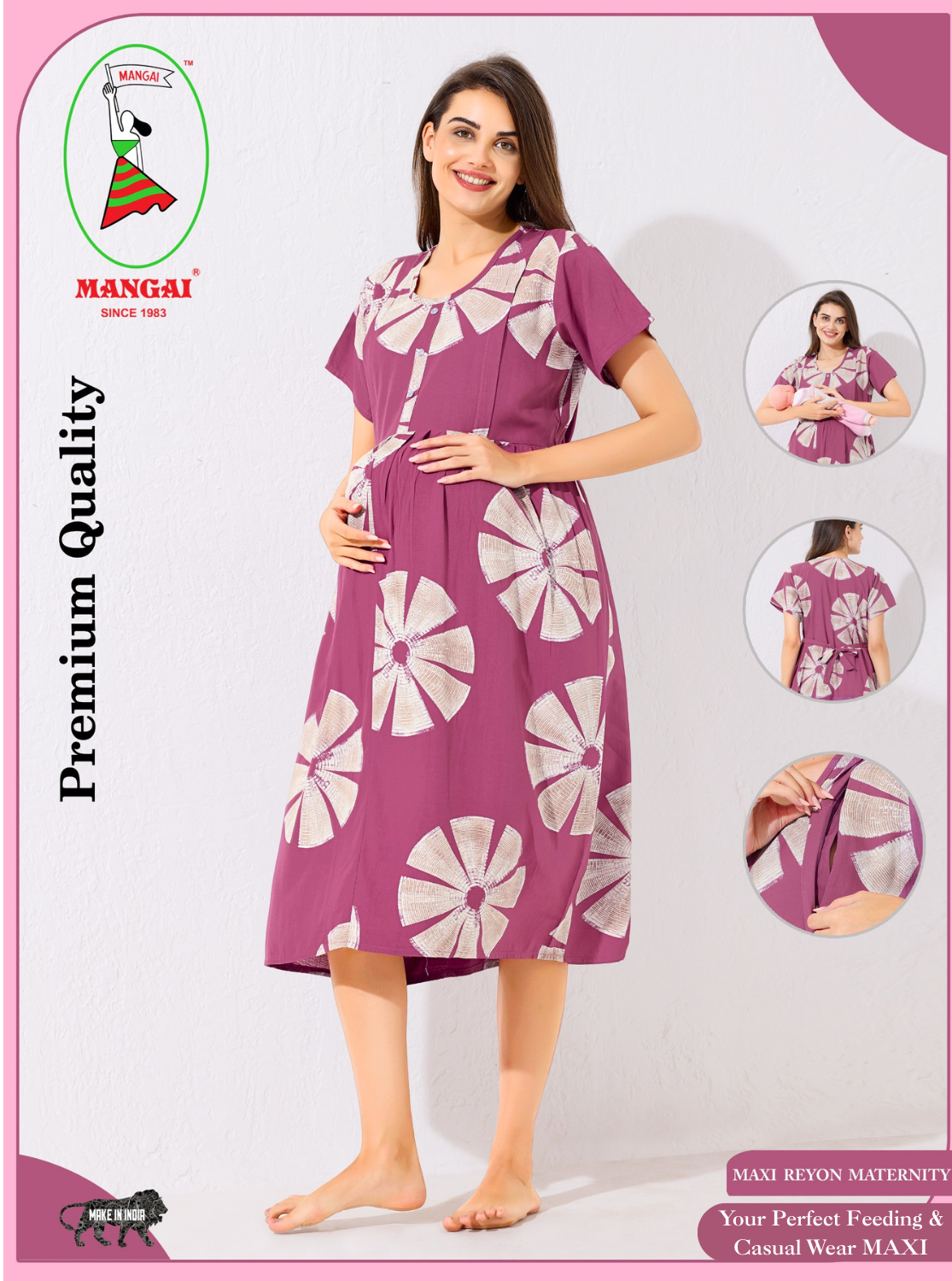 MANGAI Rayon 4-IN-ONE MAXI Mom's Feeding & Casual Wear | Stylish Maxi Style | Invisible Feeding Zipper | Perfect Pre & Post Pregnancy Wear (FIO-MXI)