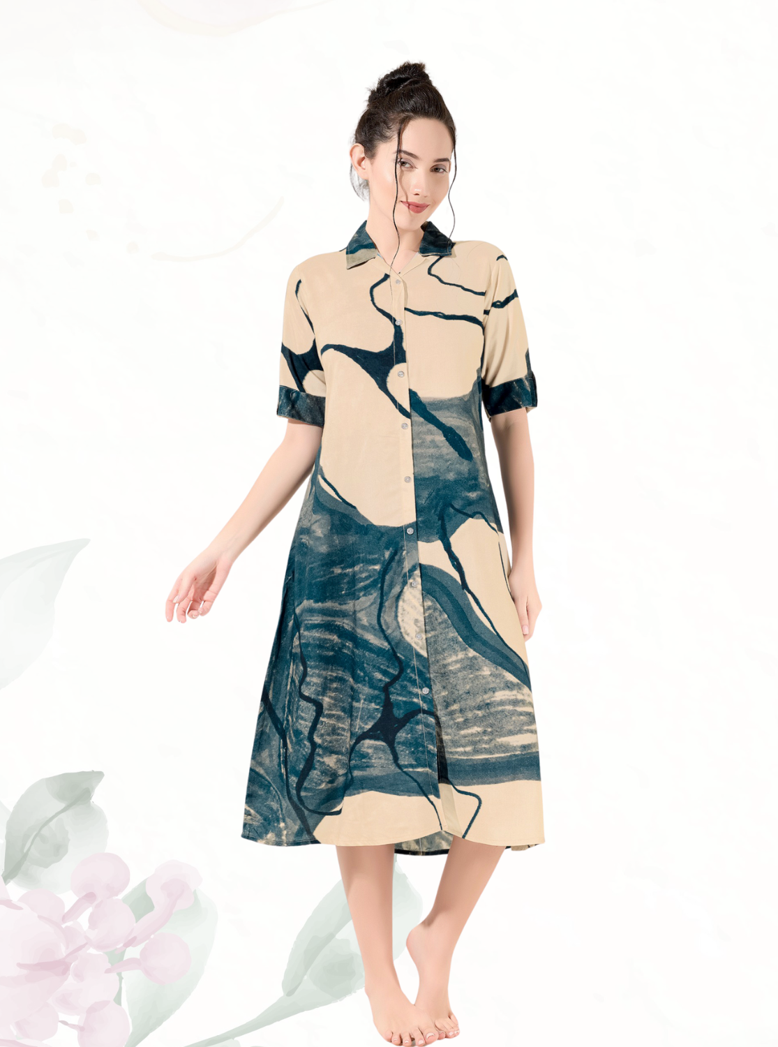 MANGAI Premium Rayon Collar MAXI Nighty for Women | Long Sleeve Stylish Nightwear for Women and Teenager | Perfect Stylish Nightwear (CM)