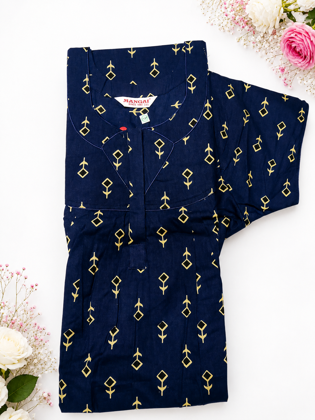 MANGAI Cotton Printed Pleated Model Half Sleeve 3XL Size Shrinkage Free Nighties (3PZ)