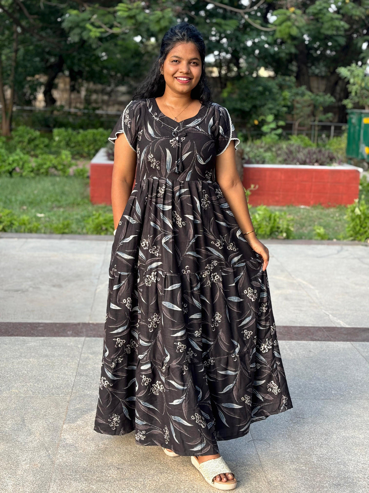 Stylish Alpine FULL FROCK Model Nighties| Fancy Sleeves & Neck Pattern| Side Pocket with Back Tie Rope | Perfect Nightwear Trendy Women's (FRK)