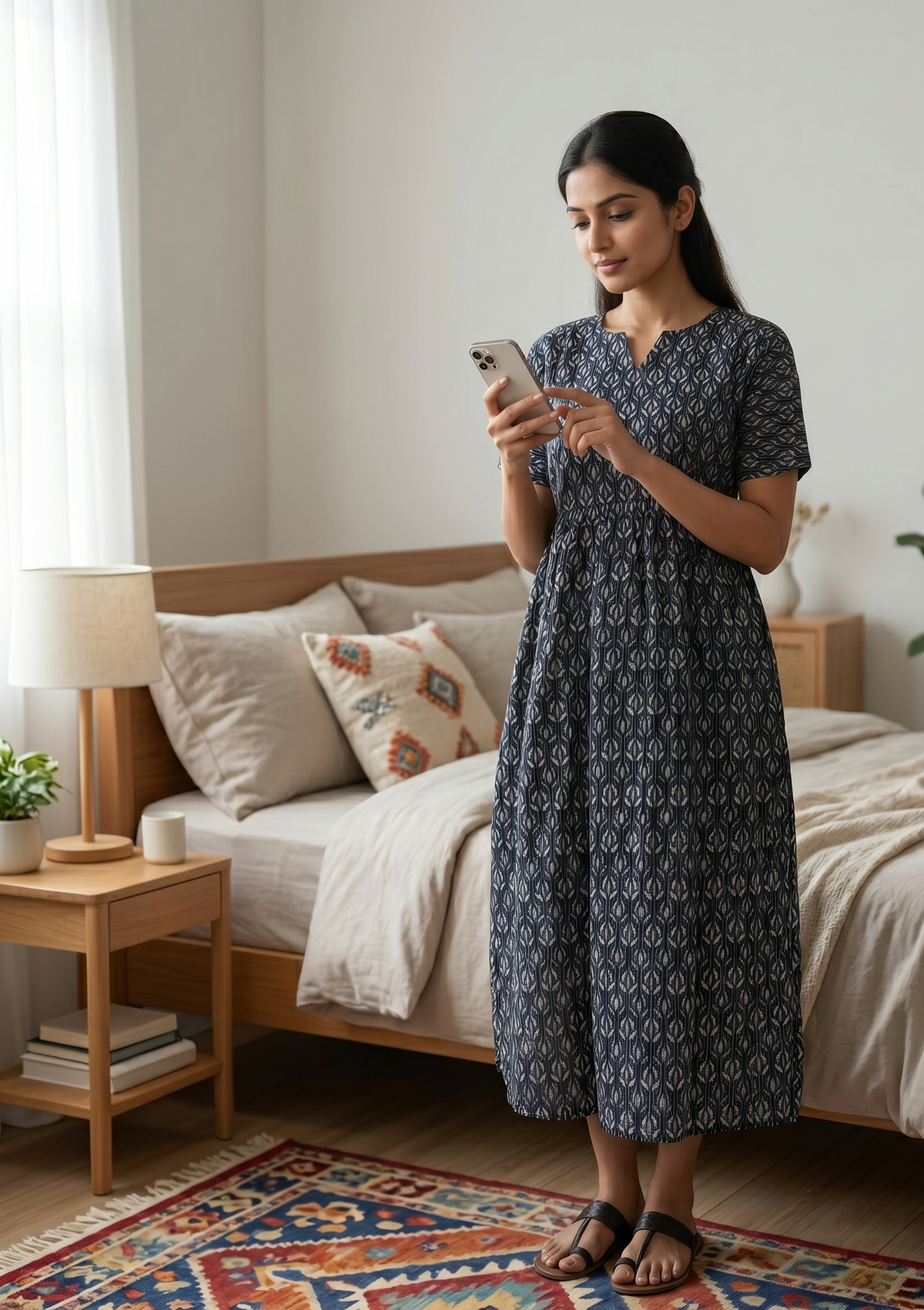 Katha Print Maternity & Feeding Casual Maxi Dress with Pockets – Mangai Nighties