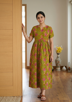 Floral Printed Maternity & Feeding Maxi Frock with Zipper - Mangai Nighties