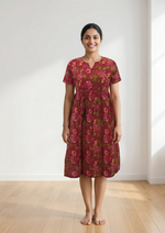 Floral Printed Maternity & Feeding Maxi Frock with Zipper - Mangai Nighties