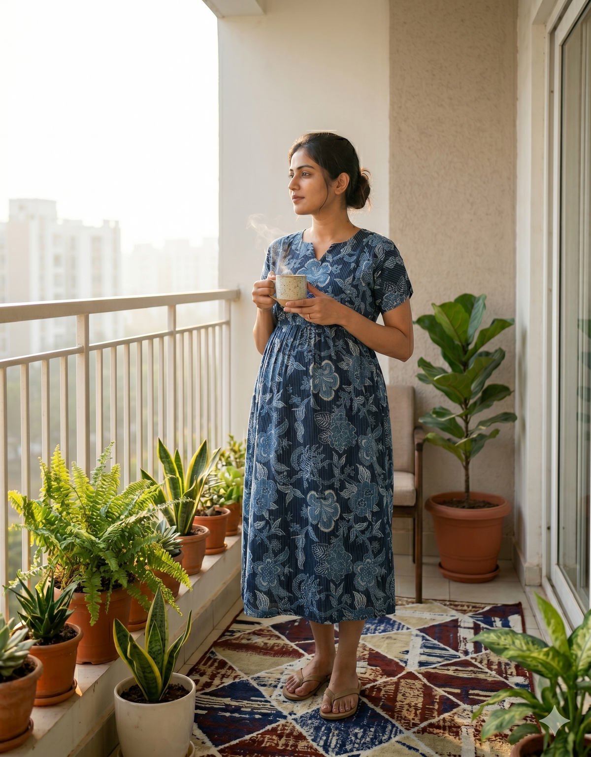 Premium Rose Pink Floral Printed Maternity & Feeding Maxi Frock – Soft Cotton Round Neck Pleated Pregnancy Wear with Side Pocket (KFM)
