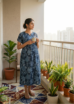 Floral Print Maternity & Casual Maxi Frock With Feeding Zip – Mangai Nighties