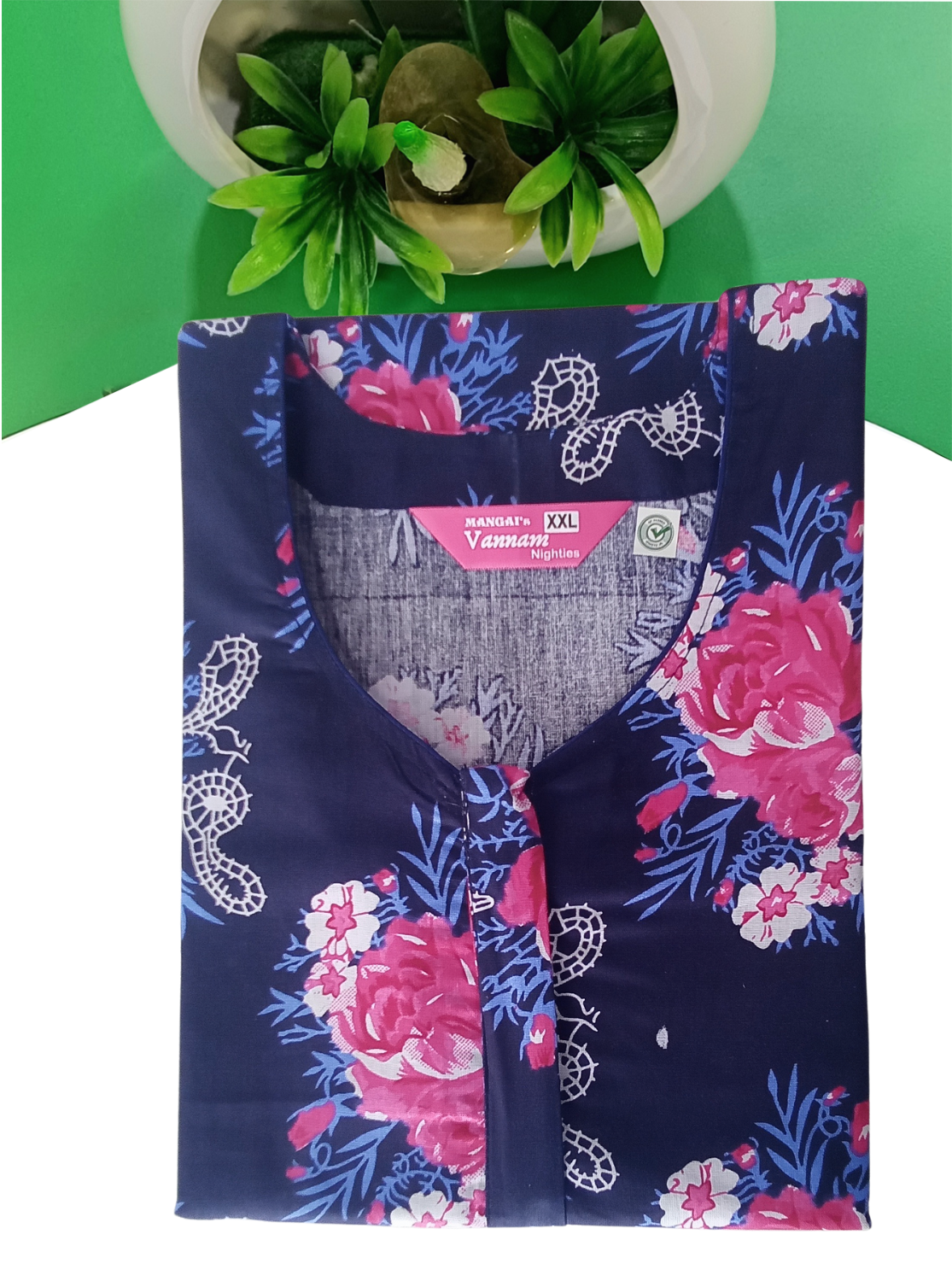 MANGAI Daily Wear Casual Comfort Fit Cotton Printed Nighties | Front Open Zipper Model | Fancy Round Neck with Side Pocket Cotton Nighties (DRN)