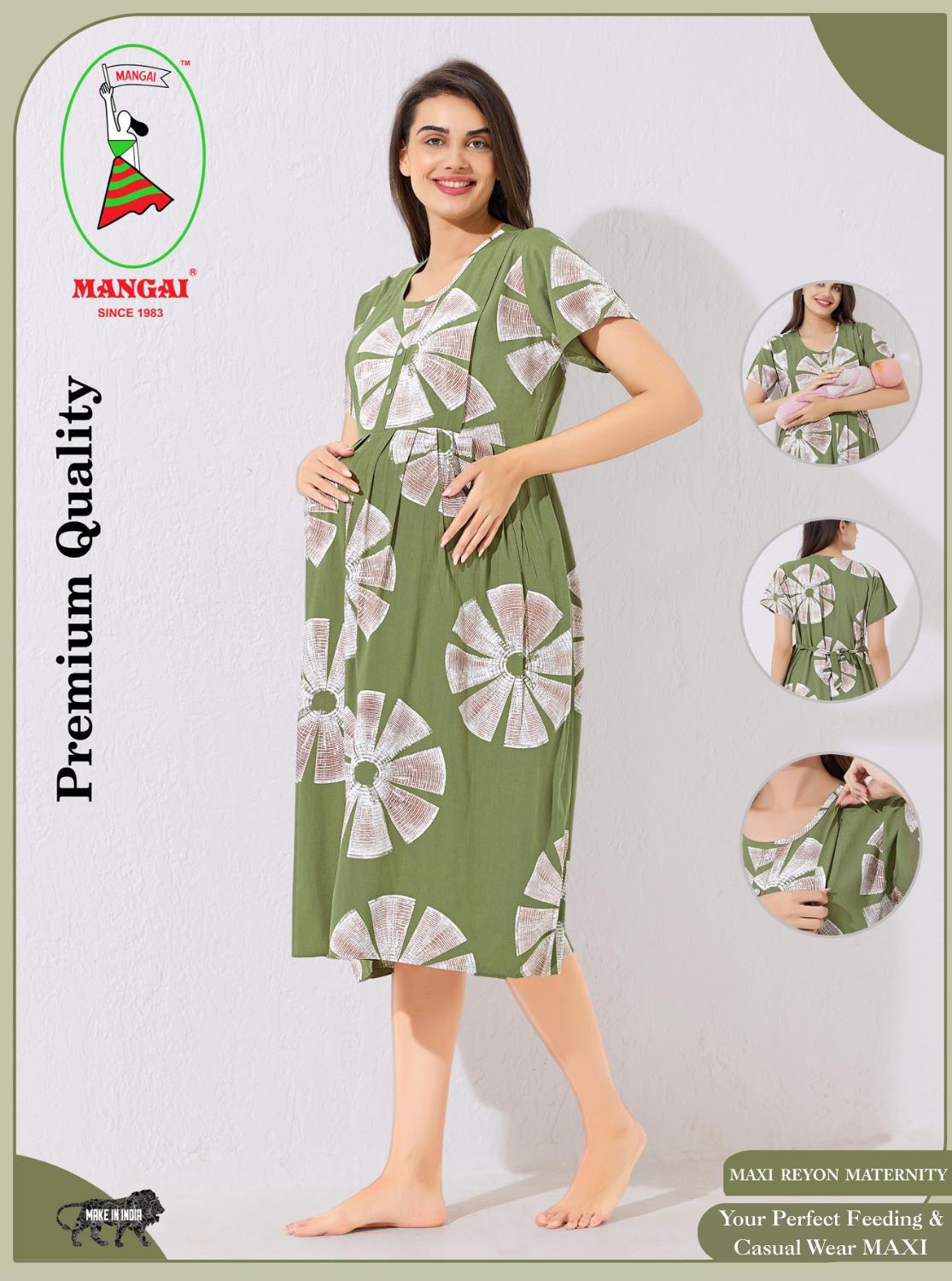 MANGAI Rayon 4-IN-ONE MAXI Mom's Feeding & Casual Wear | Stylish Maxi Style | Invisible Feeding Zipper | Perfect Pre & Post Pregnancy Wear (FIO-MXI)